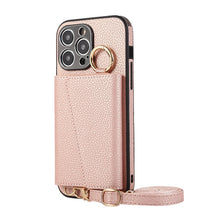 Load image into Gallery viewer, Luxurious Leather Card Holder Anti-fall Protective iPhone Case With Lanyard
