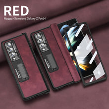 Load image into Gallery viewer, Luxury Nappa Leather Cover Magnetic Hinge Folding Shell Case For Samsung Galaxy Z Fold3 Fold4 5G With Screen Protector
