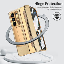 Load image into Gallery viewer, Plating Leather Galaxy Z Fold5 Fold4 Fold3 Case with Front Screen Protector &amp; Flat Hinge Protection &amp; Hidden Stand - mycasety2023 Mycasety
