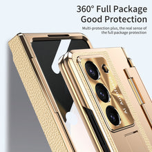 Load image into Gallery viewer, Plating Leather Galaxy Z Fold5 Fold4 Fold3 Case with Front Screen Protector &amp; Flat Hinge Protection &amp; Hidden Stand - mycasety2023 Mycasety
