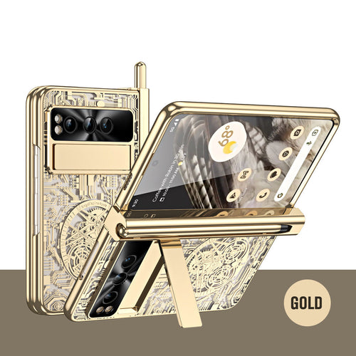 Electroplating Google Pixel Fold Case All Inclusive Double Pen Tray Hinge with Screen Protector and Free stylus - mycasety2023 Mycasety