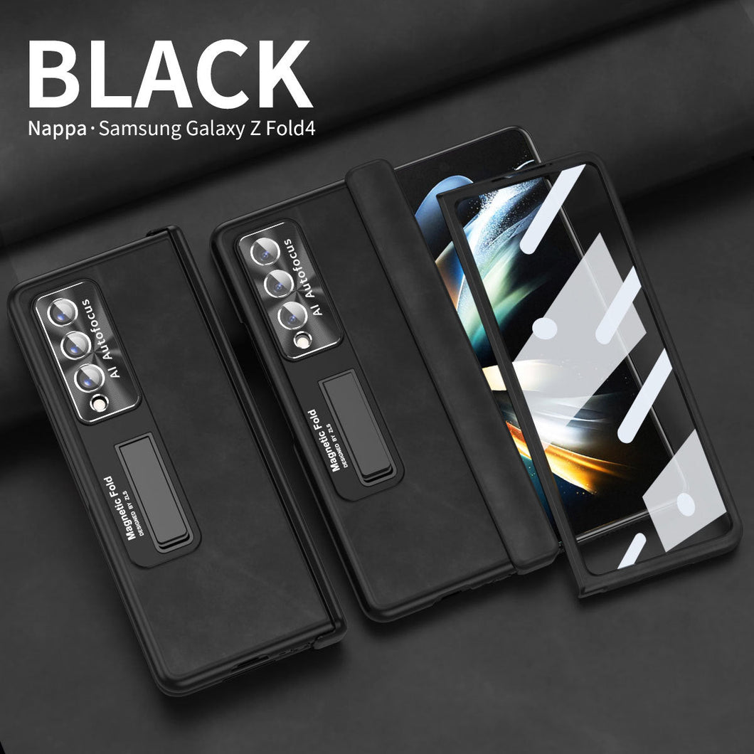 Luxury Nappa Leather Cover Magnetic Hinge Folding Shell Case For Samsung Galaxy Z Fold3 Fold4 5G With Screen Protector