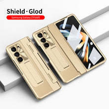 Load image into Gallery viewer, Plating Leather Galaxy Z Fold5 Fold4 Fold3 Case with Front Screen Protector &amp; Flat Hinge Protection &amp; Hidden Stand - mycasety2023 Mycasety
