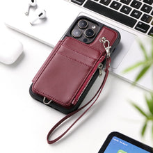 Load image into Gallery viewer, Luxurious Leather Card Holder Anti-fall Protective iPhone Case With Wrist Strap
