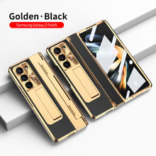 Load image into Gallery viewer, Plating Leather Galaxy Z Fold5 Fold4 Fold3 Case with Front Screen Protector &amp; Flat Hinge Protection &amp; Hidden Stand - mycasety2023 Mycasety
