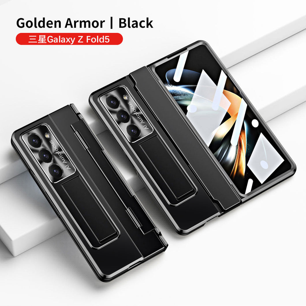 Plated Galaxy Z Fold5 Fold4 Fold3 Case with Front Screen Protector & Flat Hinge Protection & Hidden Stand - mycasety2023 Mycasety