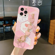 Load image into Gallery viewer, Love Heart Geometric Marble Phone Case with Bracelet For iPhone 11 12 Pro X XR XS Max 7 8 Plus SE 2020 - VooChoice
