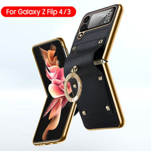 Load image into Gallery viewer, Samsung Galaxy Z Flip4 5G Case Plating Hinge PU Leather Protection Ring Stand Cover for Samsung Z Flip4
