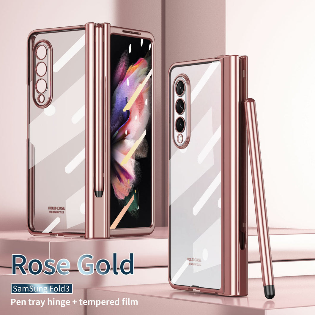 Transparent Electroplating S Pen Fold Edition Case for Samsung Galaxy Z Fold3 Fold4 With Back Tempered Glass