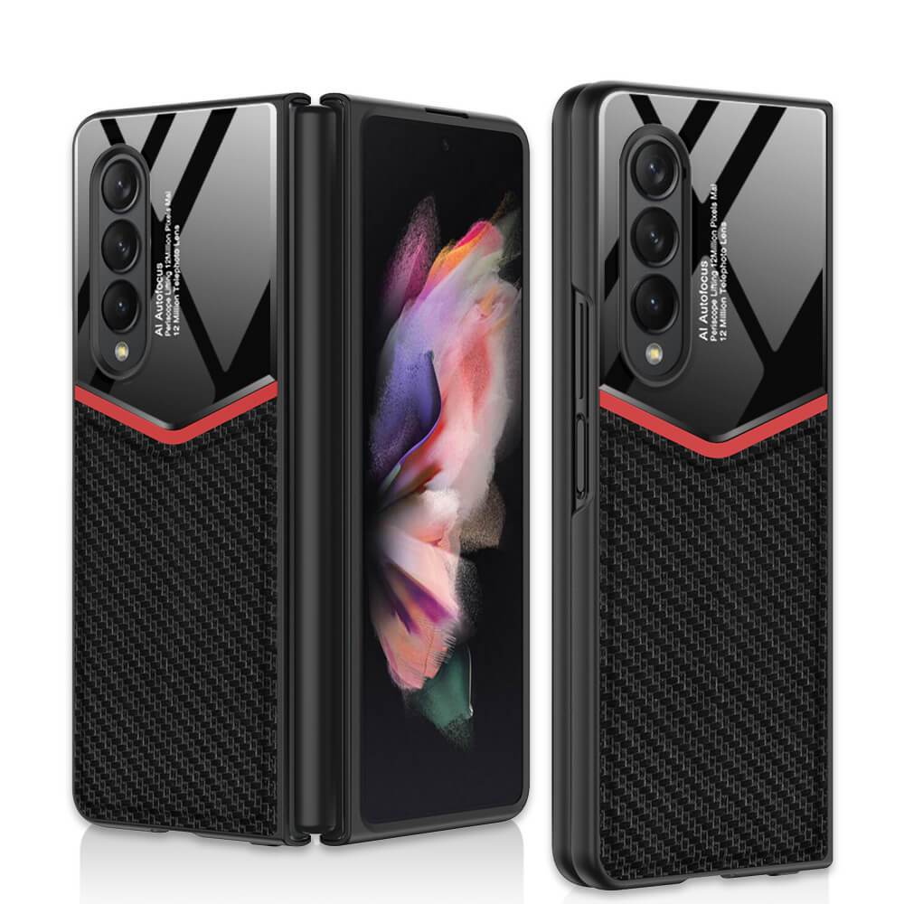 Ultra-thin Plain Leather Luxury Business Tempered Glass Case for Samsung Galaxy Z Fold 3 5G
