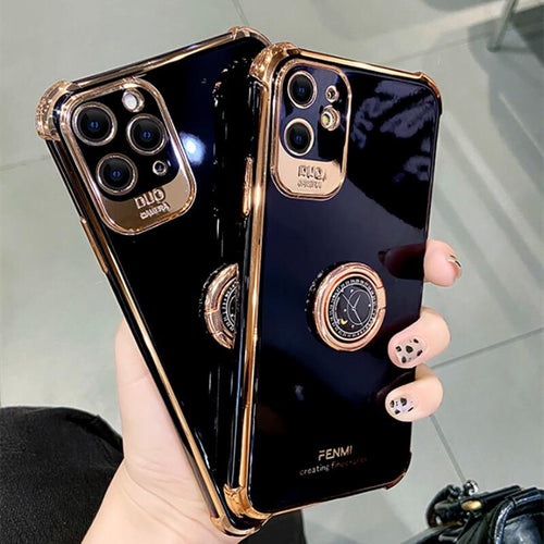 Luxury Electroplated Gold Plating Glitter Case with Ring Holder For iPhone 12Pro MAX 11 Pro XS MAX XR 7 8 Plus - VooChoice