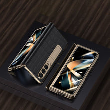 Load image into Gallery viewer, Handmade Leather Crocodile Pattern Phone Case With Back Screen Protector For Samsung Galaxy Z Fold4 5G
