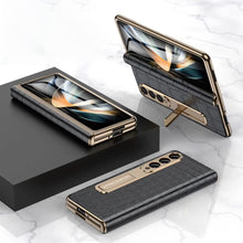 Load image into Gallery viewer, Handmade Leather Crocodile Pattern Phone Case With Back Screen Protector For Samsung Galaxy Z Fold4 5G
