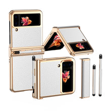 Load image into Gallery viewer, Luxury Leather Case For Samsung Galaxy Z Flip3(4) With Double Hinge + Retractable Stylus
