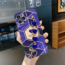 Load image into Gallery viewer, Love Heart Geometric Marble Phone Case with Bracelet For iPhone 11 12 Pro X XR XS Max 7 8 Plus SE 2020 - VooChoice
